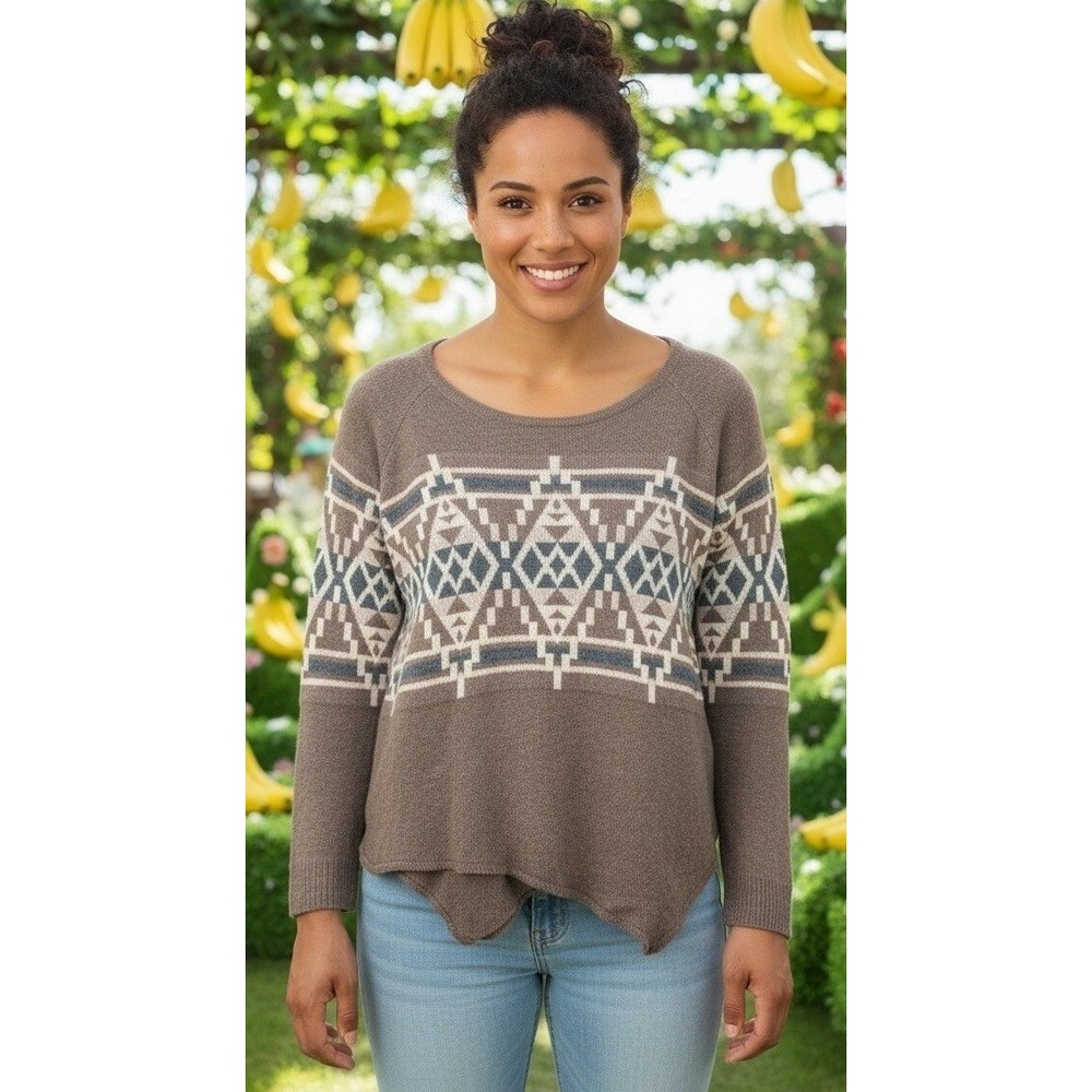 Joie Sweater Top Womens Large Wool Cashmere Asymmetrical Hem Pullover Aztec Knit